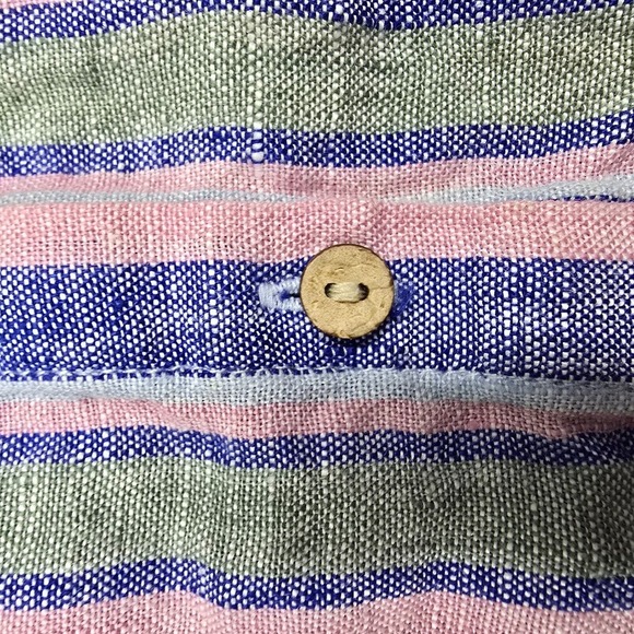 C&C California Top Womens Large Colorful Striped Button Short Sleeve Linen Beach - Picture 4 of 10